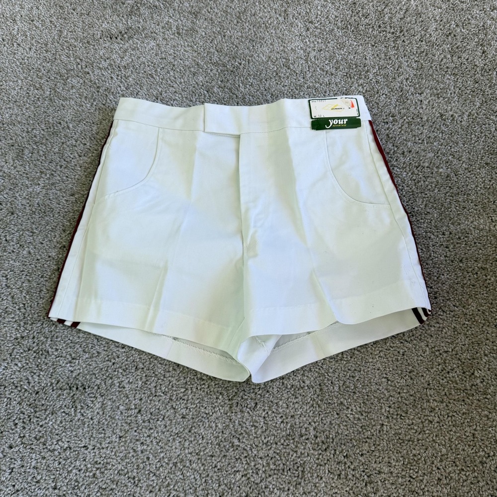 Vintage Your Advantage Chino Shorts Mens 32 White Polyester Striped Athletic USA